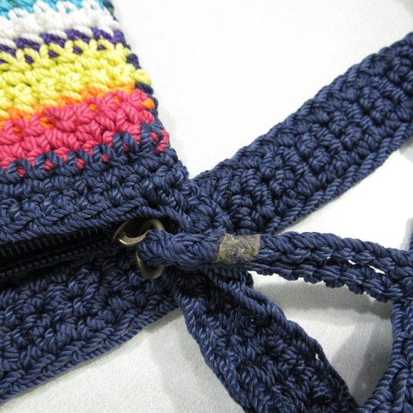 Lina Striped Rainbow Crochet Crossbody Bag Heart - Picture 6 of 8